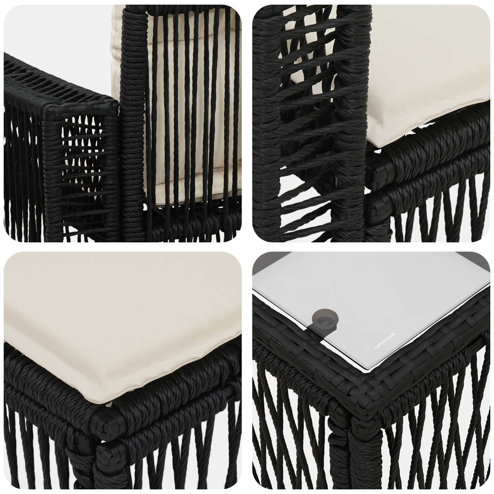 Conjunto de sofás de jardín 8 pcs Negro y Blanco Crema