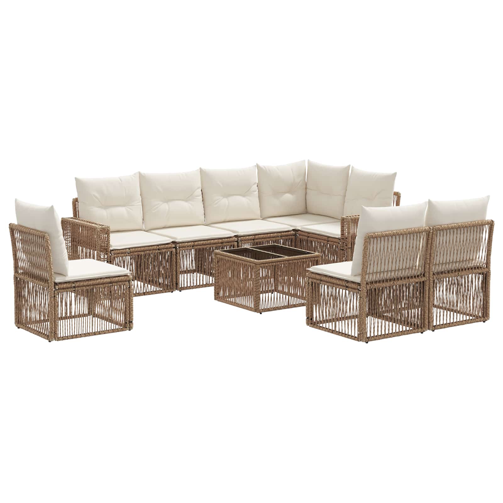 Conjunto de sofás de jardín 9 pcs Beige y blanco crema