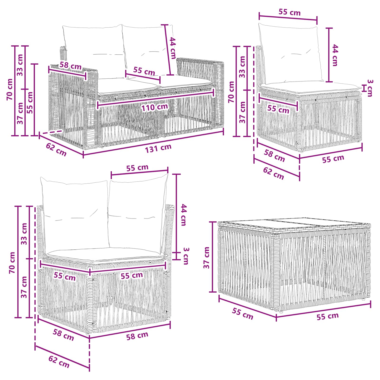 Conjunto de sofás de jardín 12 pcs Beige y blanco crema