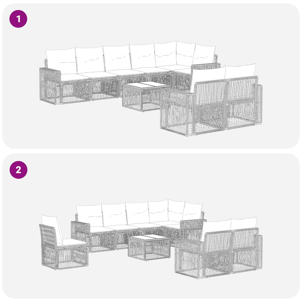 Conjunto de sofás de jardín 9 pcs Beige y blanco crema