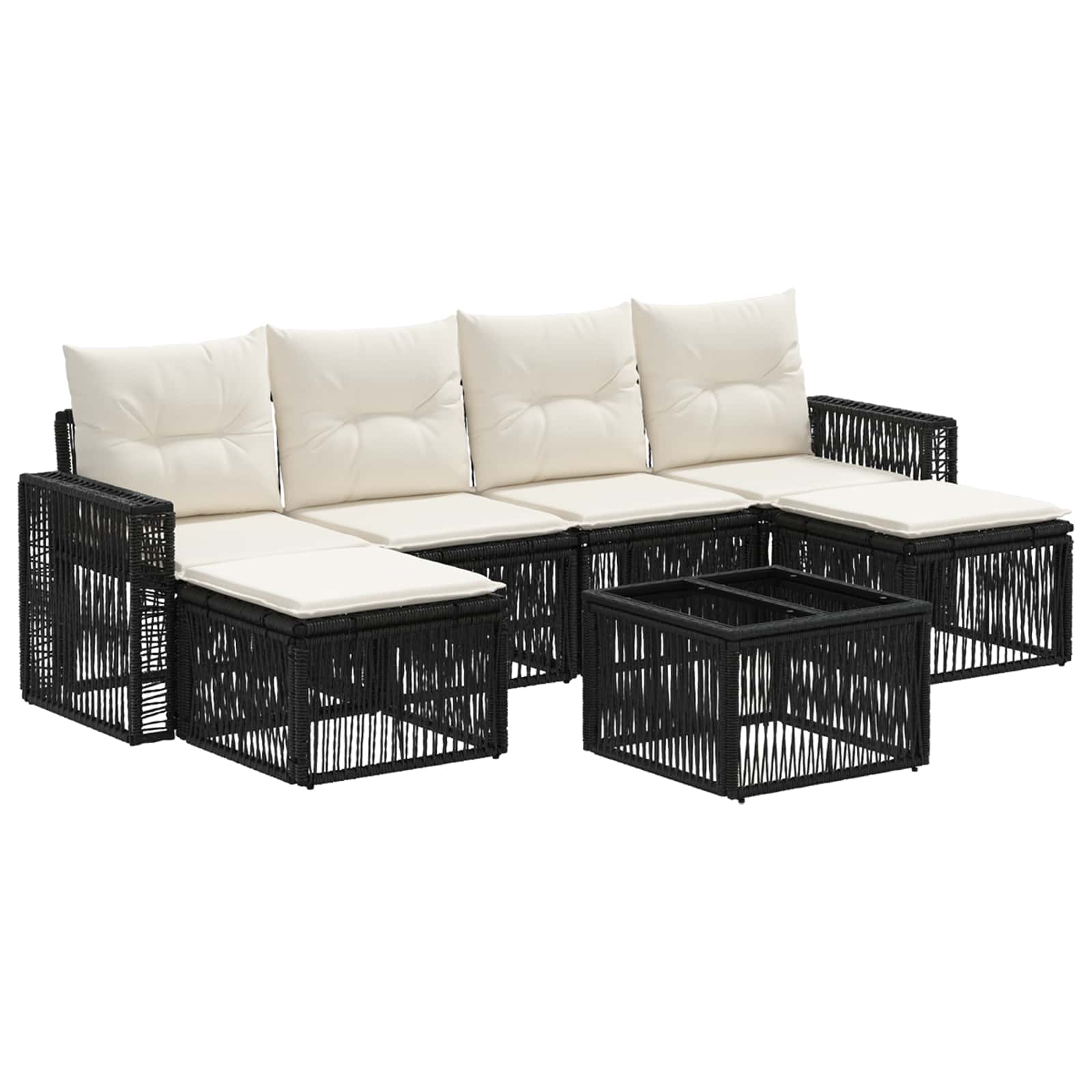 Conjunto de sofás de jardín 7 pcs Beige y blanco crema