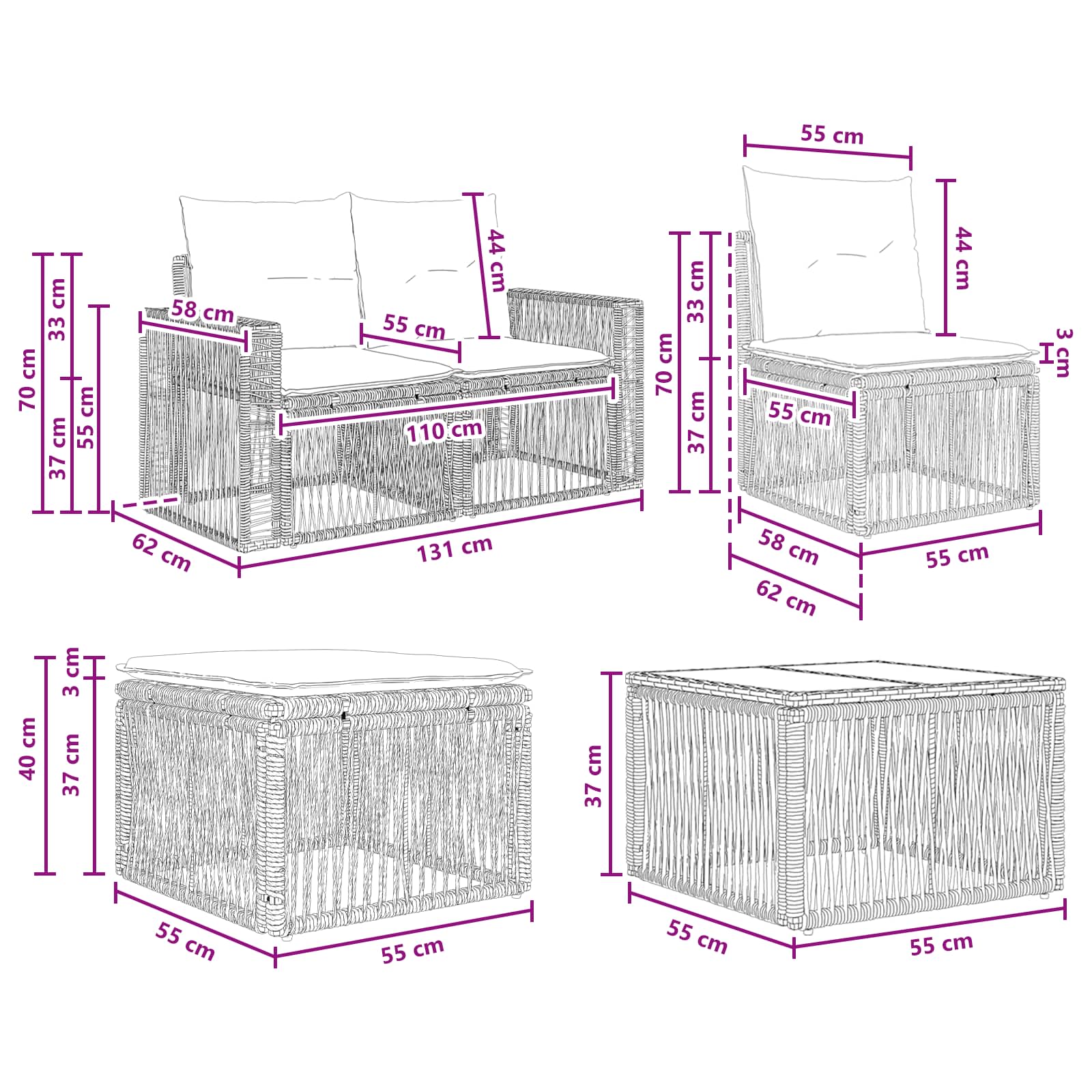 Conjunto de sofás de jardín 8 pcs Beige y blanco crema