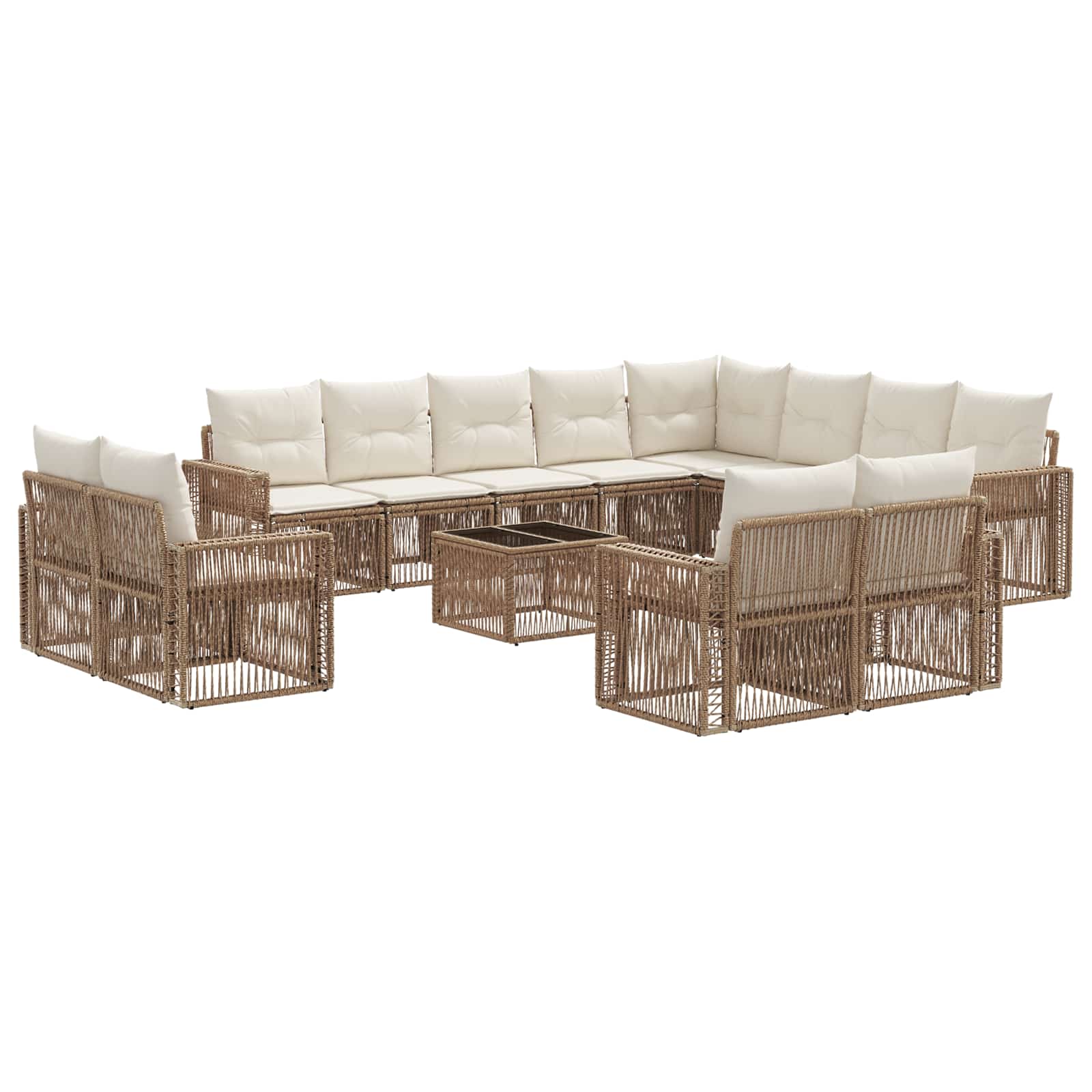 Conjunto de sofás de jardín 13 pcs Beige y blanco crema
