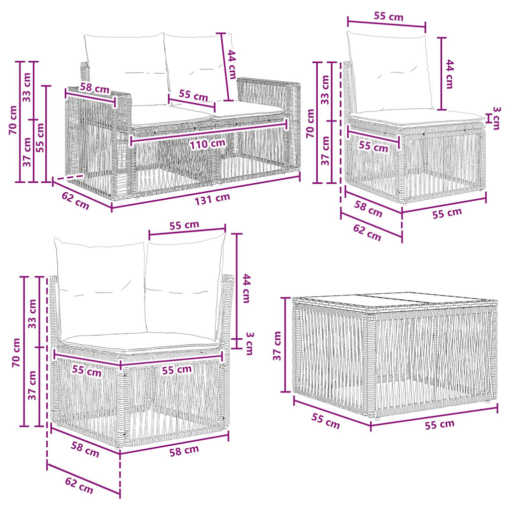 Conjunto de sofás de jardín 13 pcs Beige y blanco crema