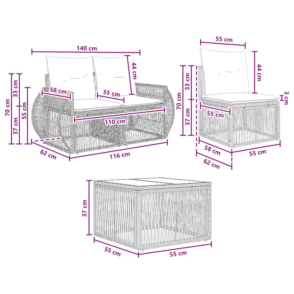 Conjunto de sofás de jardín 9 pcs Beige y blanco crema