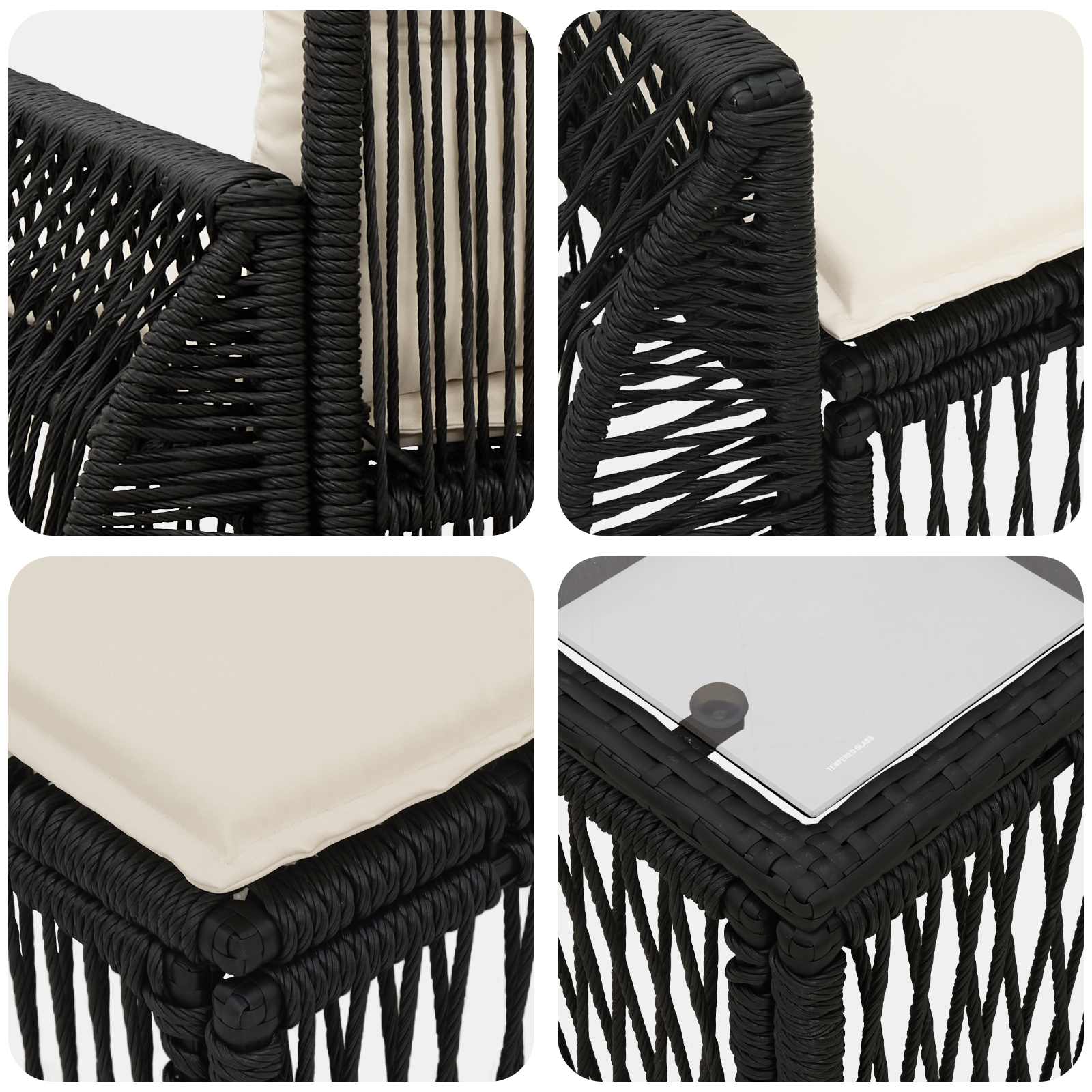 Conjunto de sofás de jardín 7 pcs Negro y Blanco Crema
