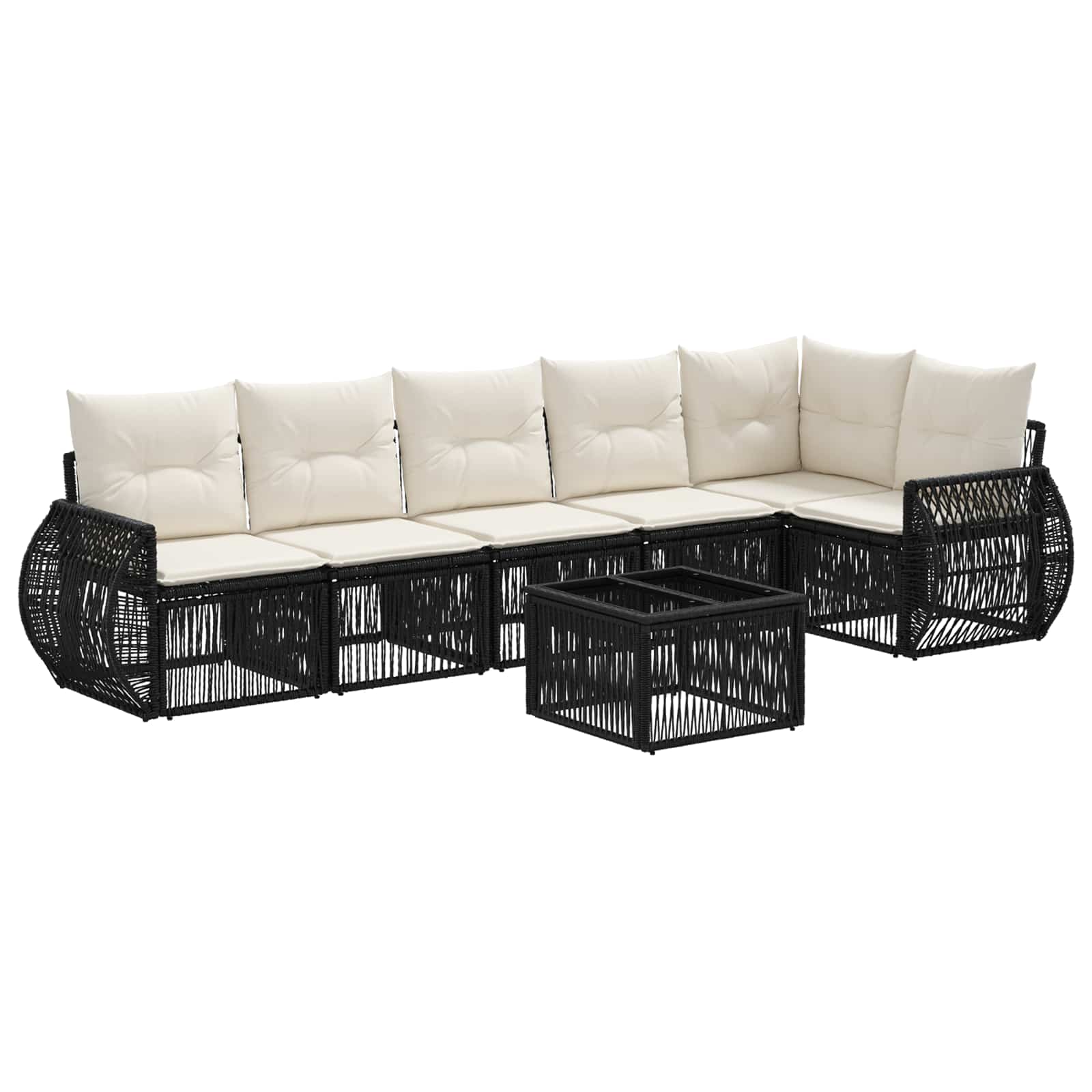 Conjunto de sofás de jardín 7 pcs Negro y Blanco Crema