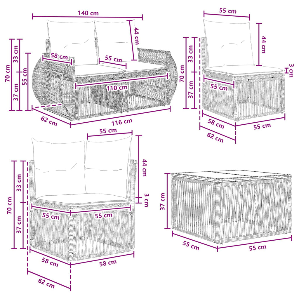 Conjunto de sofás de jardín 12 pcs Beige y blanco crema