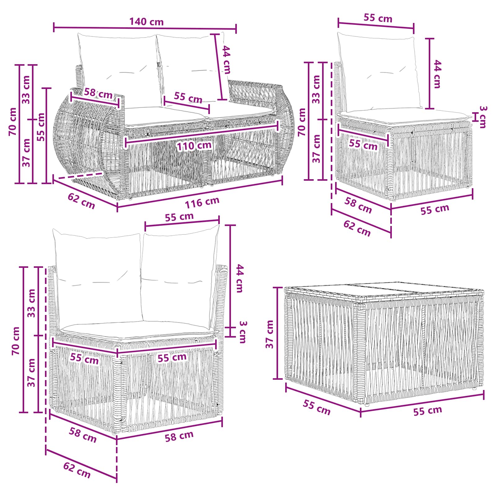 Conjunto de sofás de jardín 12 pcs Beige y blanco crema