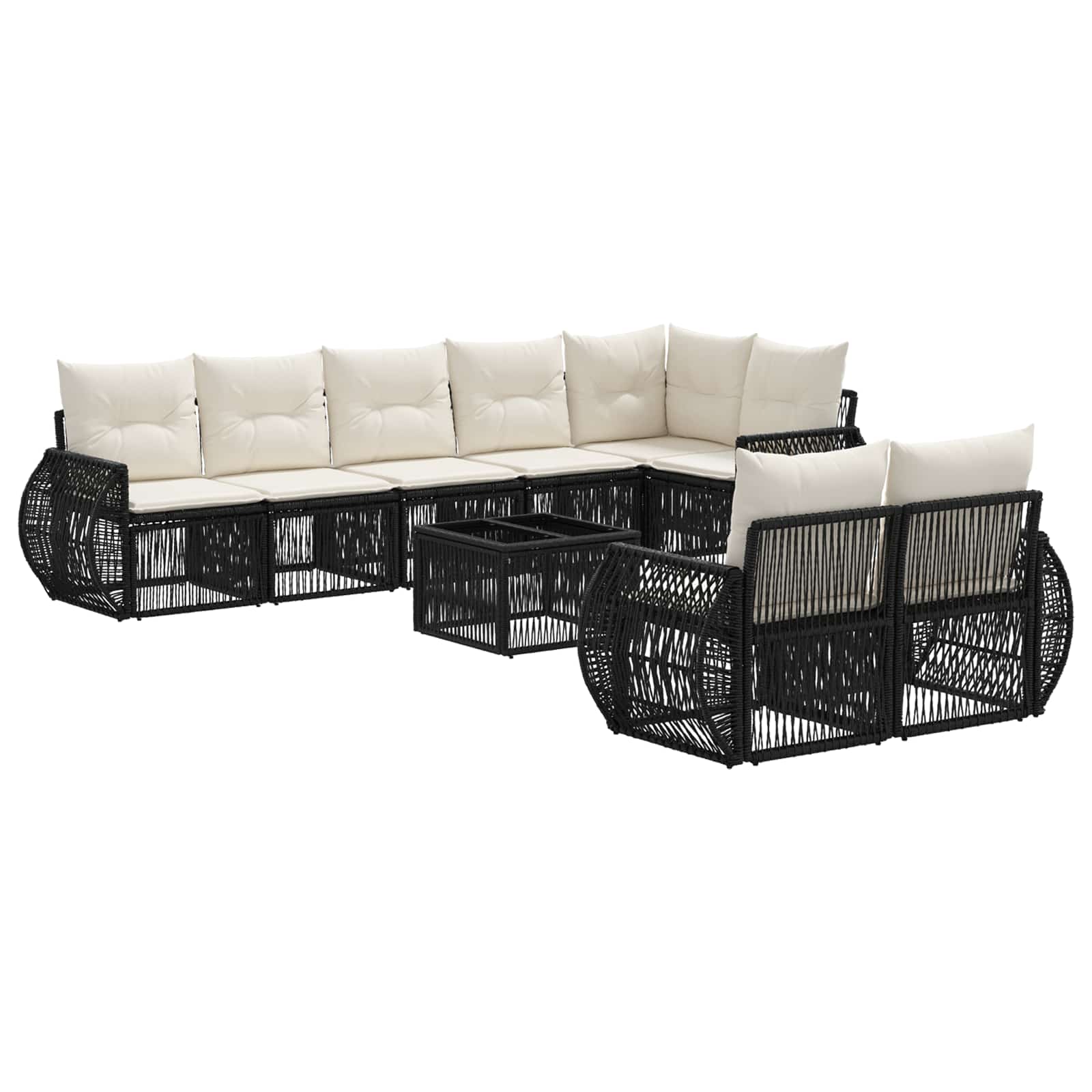 Conjunto de sofás de jardín 9 pcs Beige y blanco crema