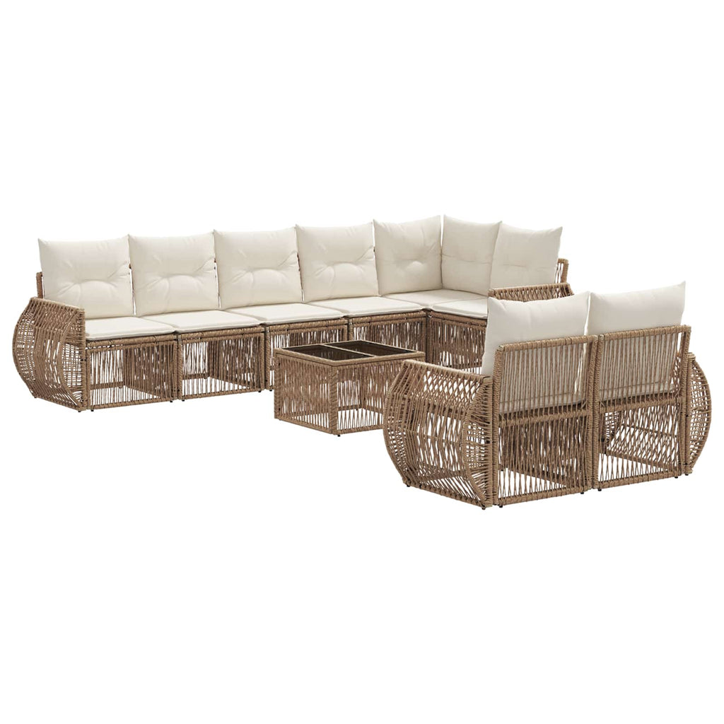 Conjunto de sofás de jardín 9 pcs Beige y blanco crema