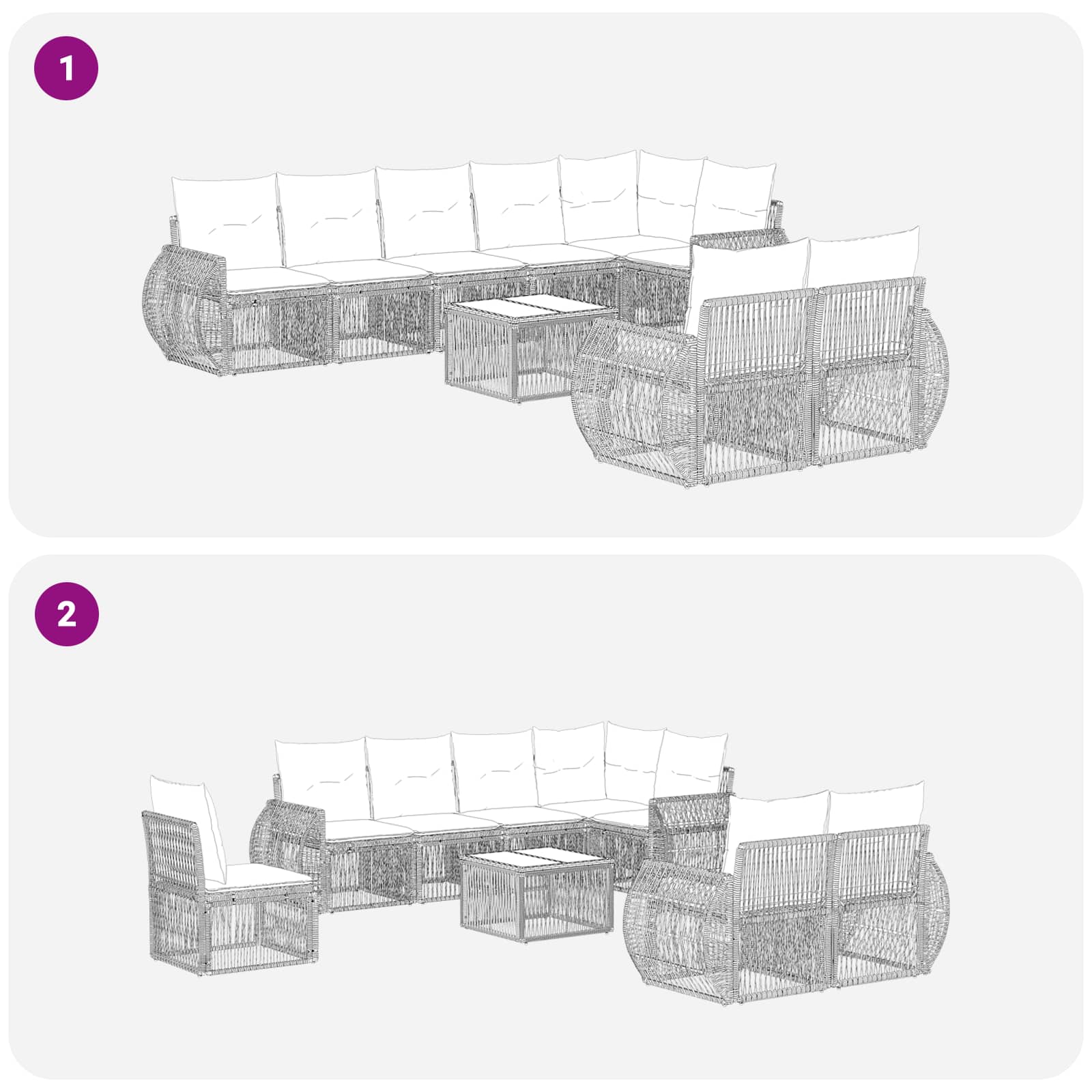 Conjunto de sofás de jardín 9 pcs Beige y blanco crema