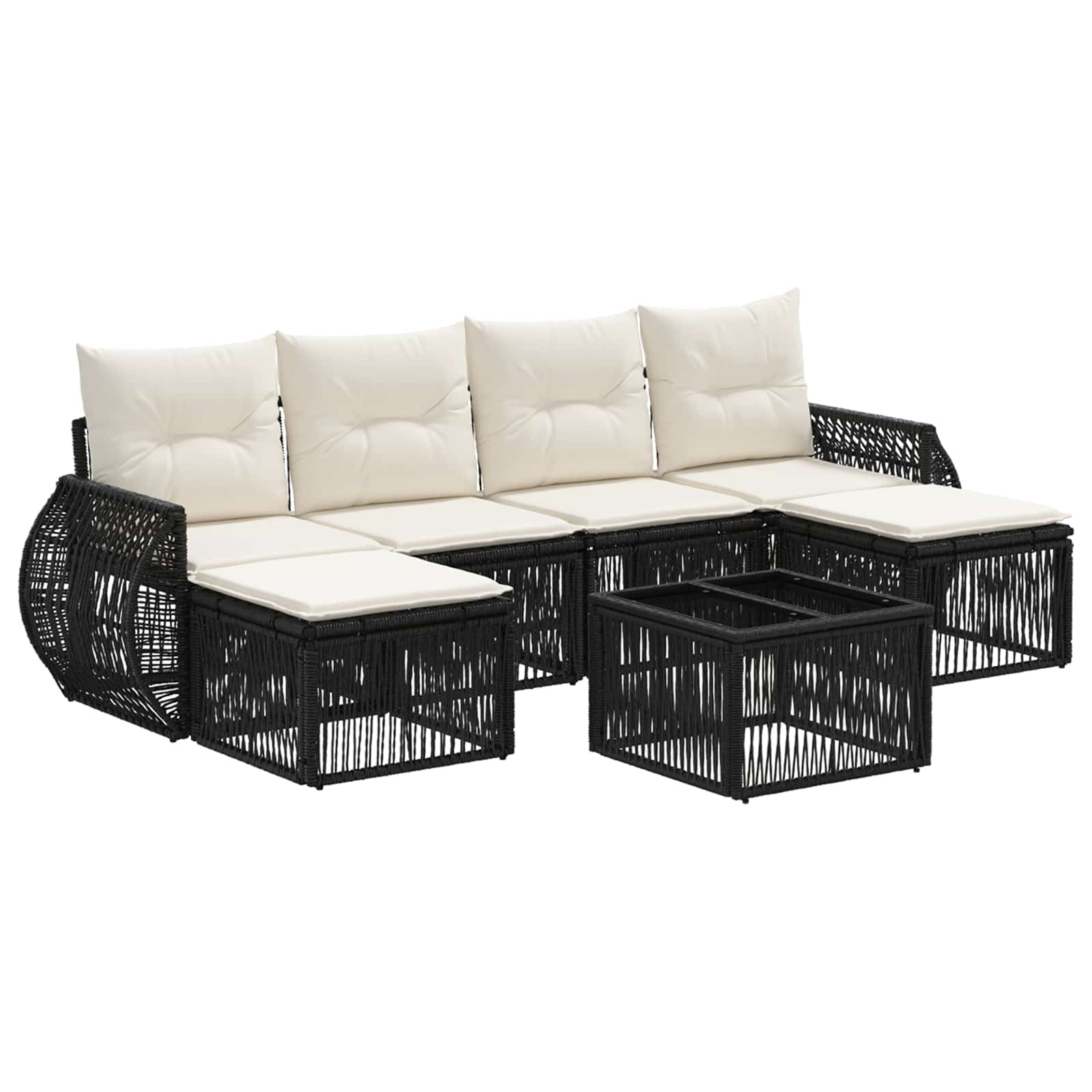 Conjunto de sofás de jardín 7 pcs Beige y blanco crema