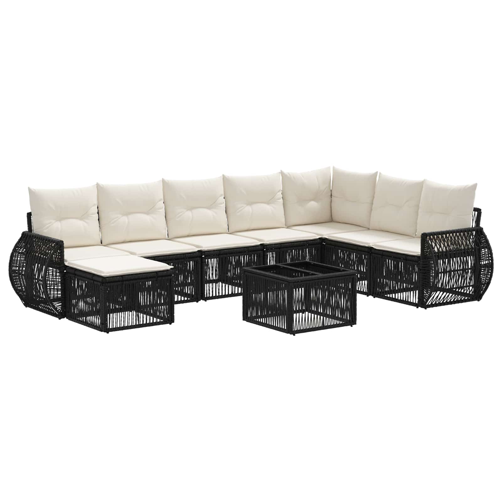 Conjunto de sofás de jardín 9 pcs Beige y blanco crema
