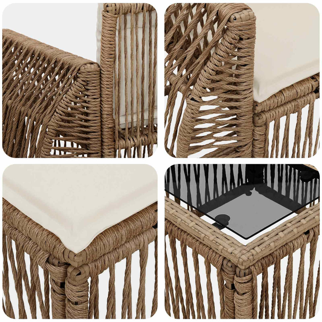 Conjunto de sofás de jardín 9 pcs Beige y blanco crema