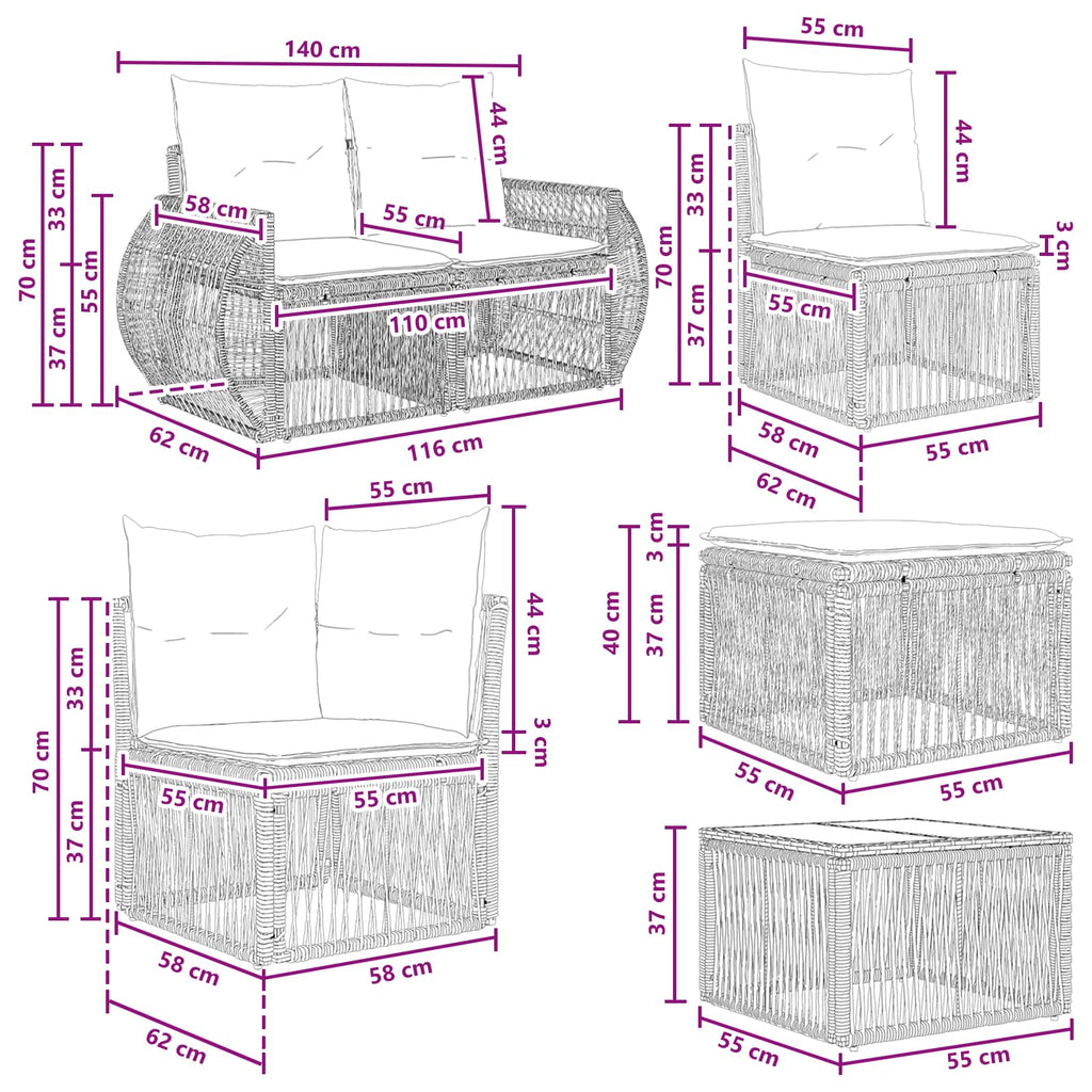Conjunto de sofás de jardín 9 pcs Beige y blanco crema