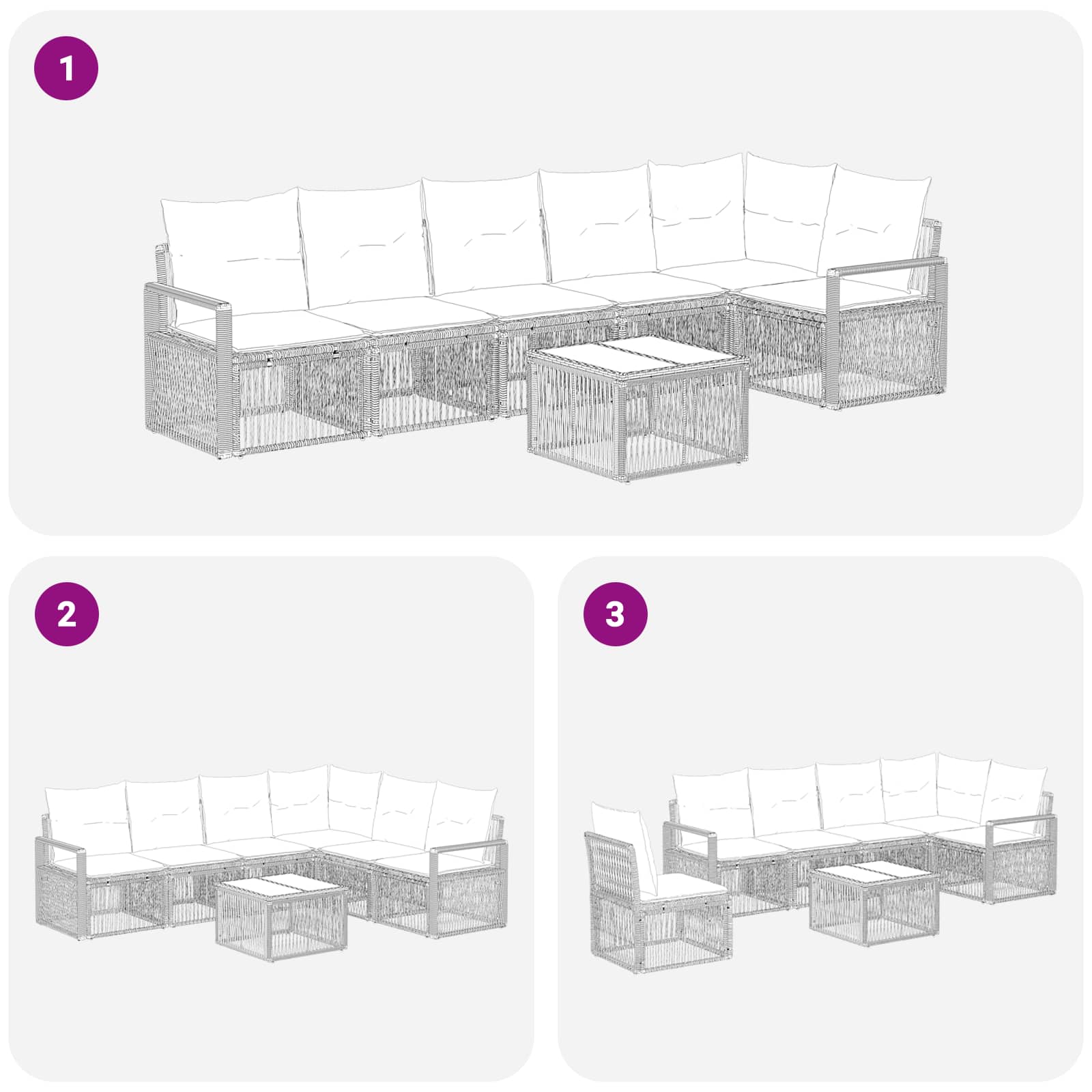 Conjunto de sofás de jardín 7 pcs Beige ratán sintético