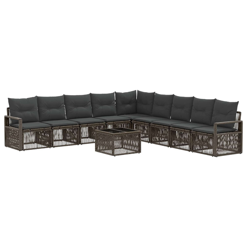 Conjunto de sofás de exterior 10 pcs Natural y Crema Poliéster