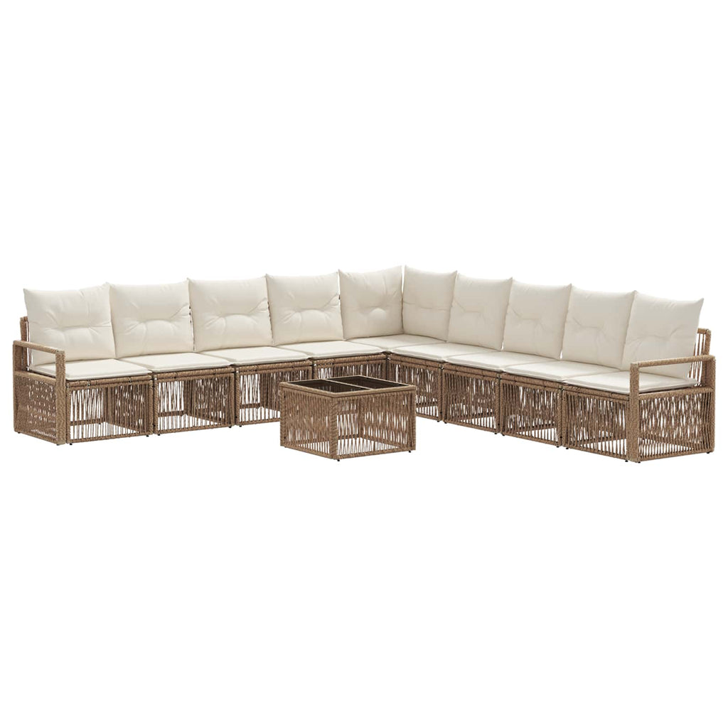 Conjunto de sofás de exterior 10 pcs Natural y Crema Poliéster
