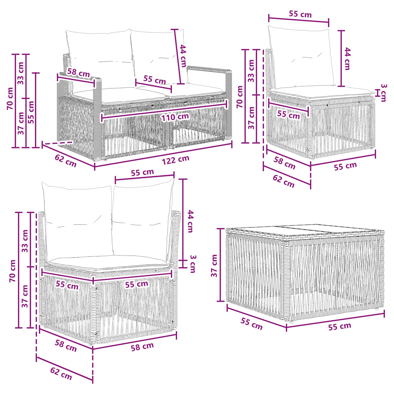 Conjunto de sofás de jardín 12 pcs Beige ratán sintético
