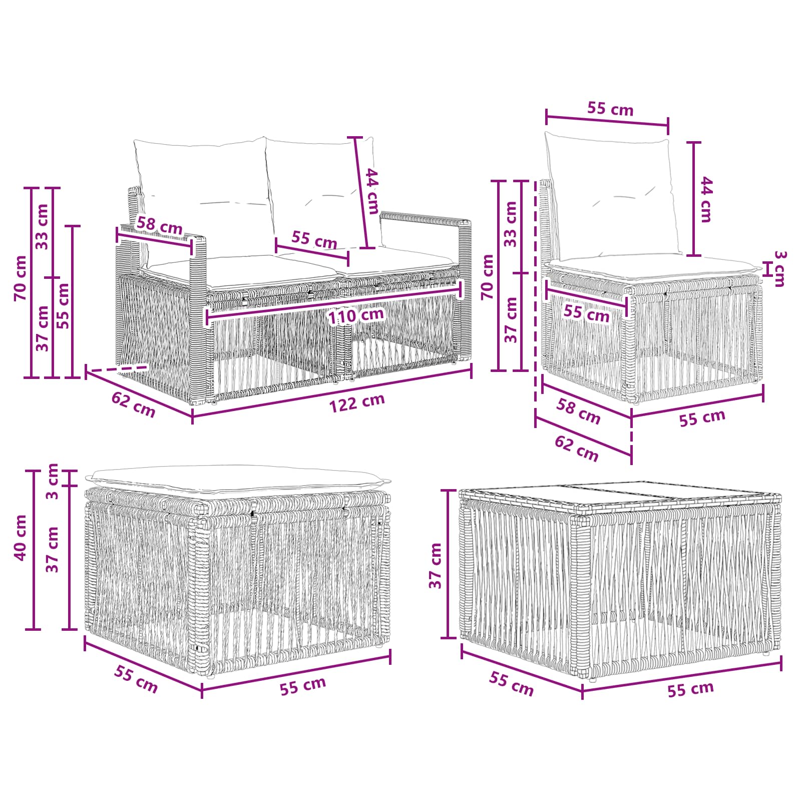 11-Piece Garden Sofa Set Beige Synthetic Rattan