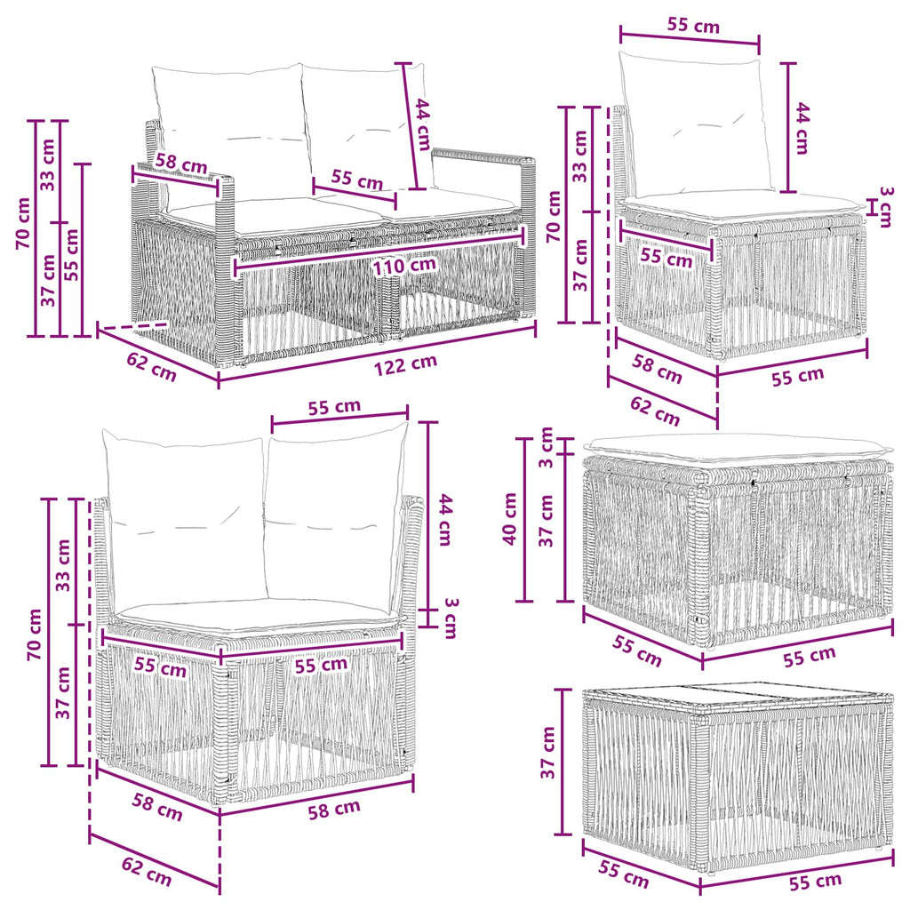 Conjunto de sofás de jardín 13 pcs Beige ratán sintético