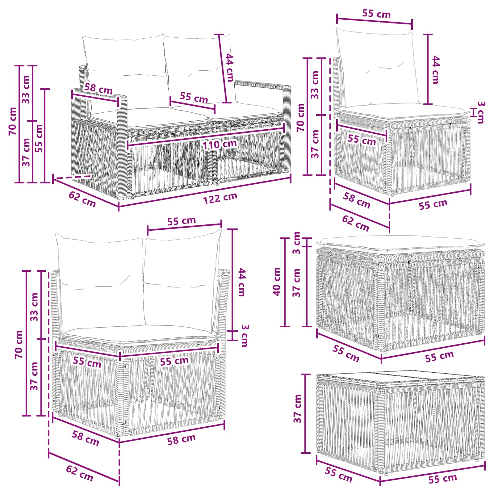 Conjunto de sofás de jardín 13 pcs Beige ratán sintético