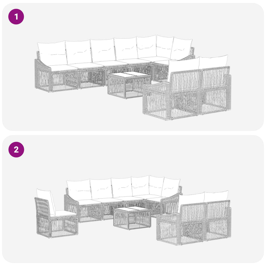 Conjunto de sofás de jardín 9 pcs Beige ratán sintético