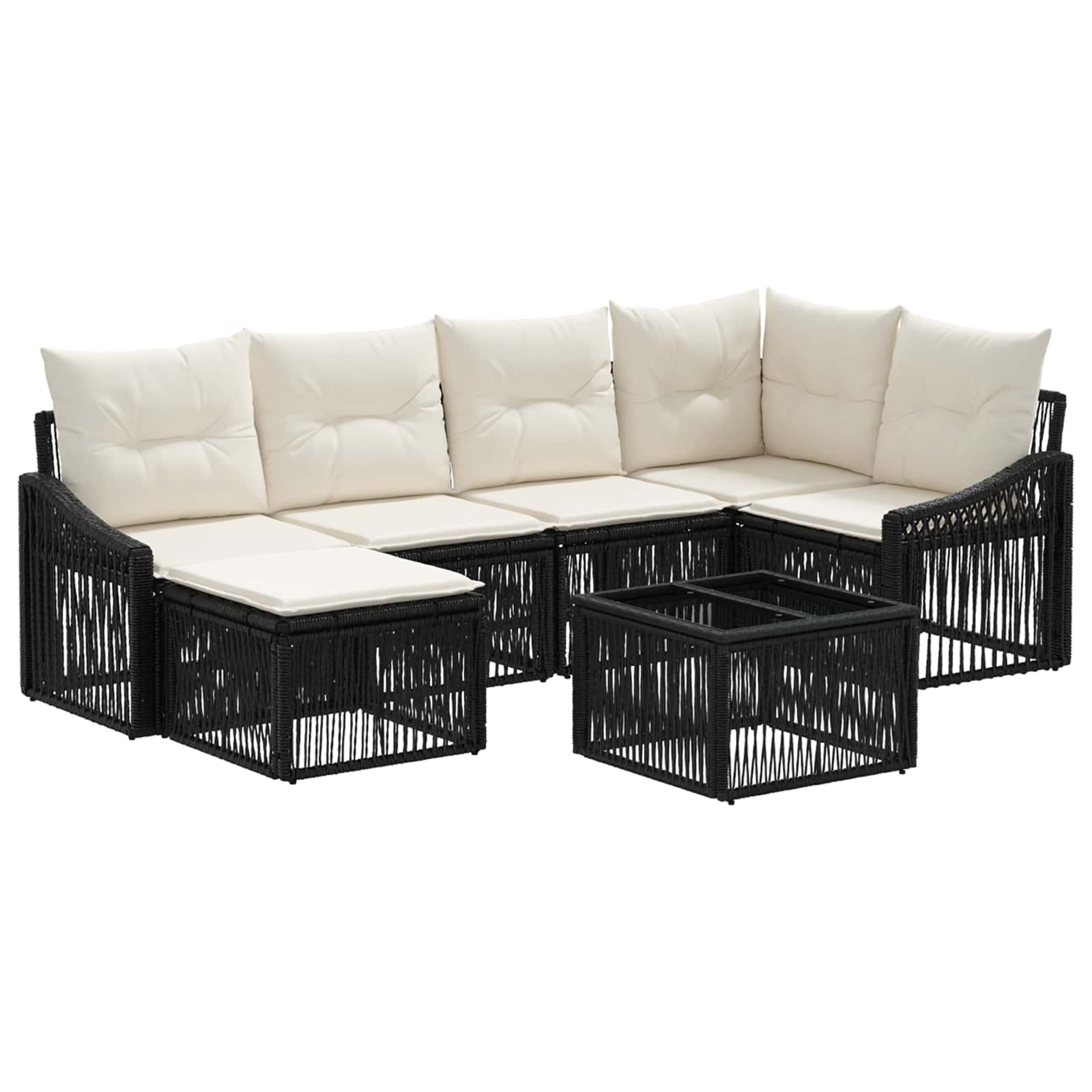 Conjunto de sofás de jardim 7 peças em vime sintético bege