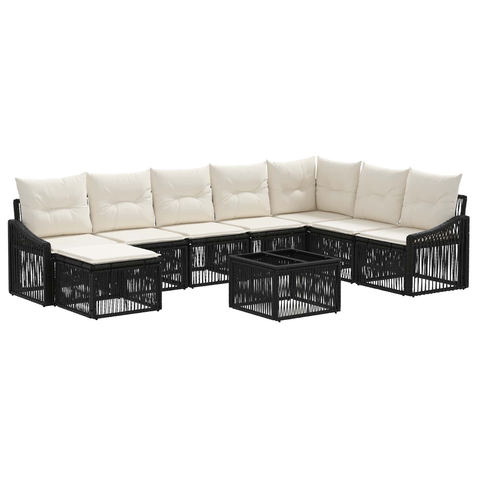 9-Piece Beige Synthetic Rattan Garden Sofa Set