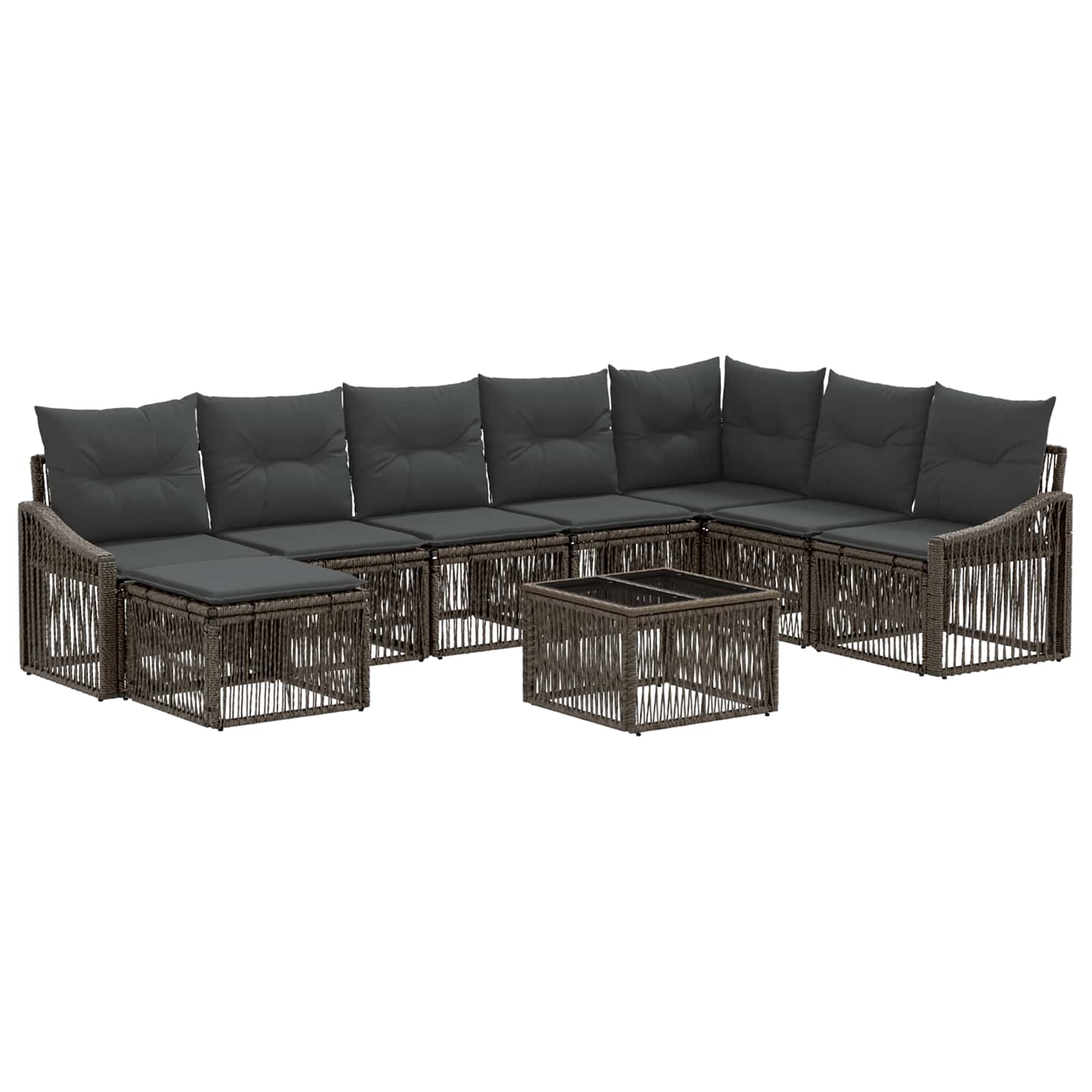 9-Piece Beige Synthetic Rattan Garden Sofa Set