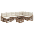 9-Piece Beige Synthetic Rattan Garden Sofa Set