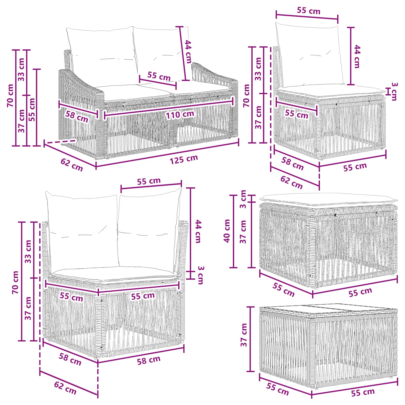 9-Piece Beige Synthetic Rattan Garden Sofa Set