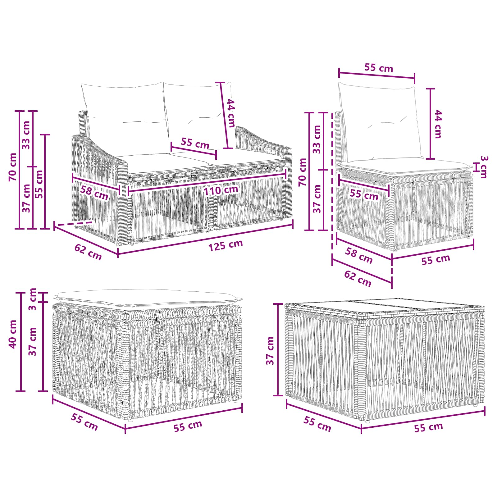 Conjunto de sofás de jardín 11 pcs Beige ratán sintético