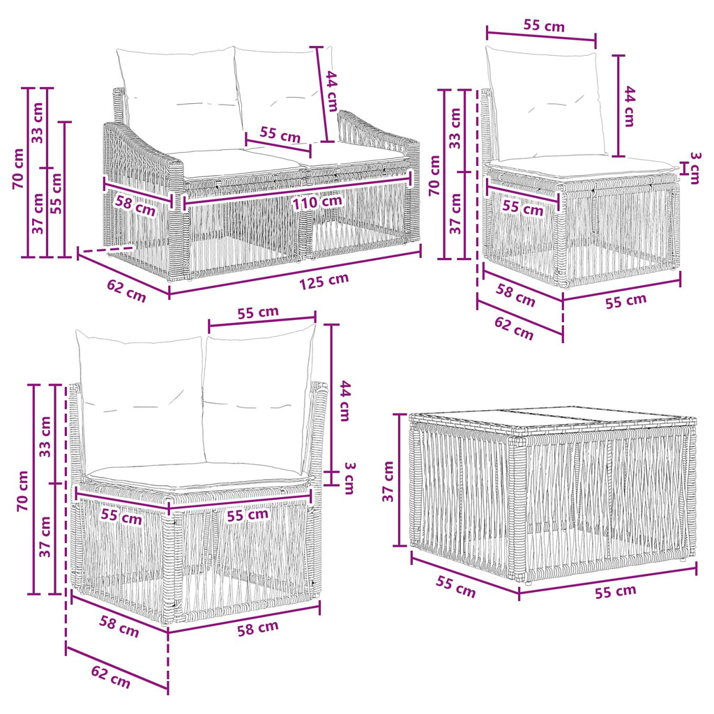 Conjunto de sofás de jardín 14 pcs Beige ratán sintético