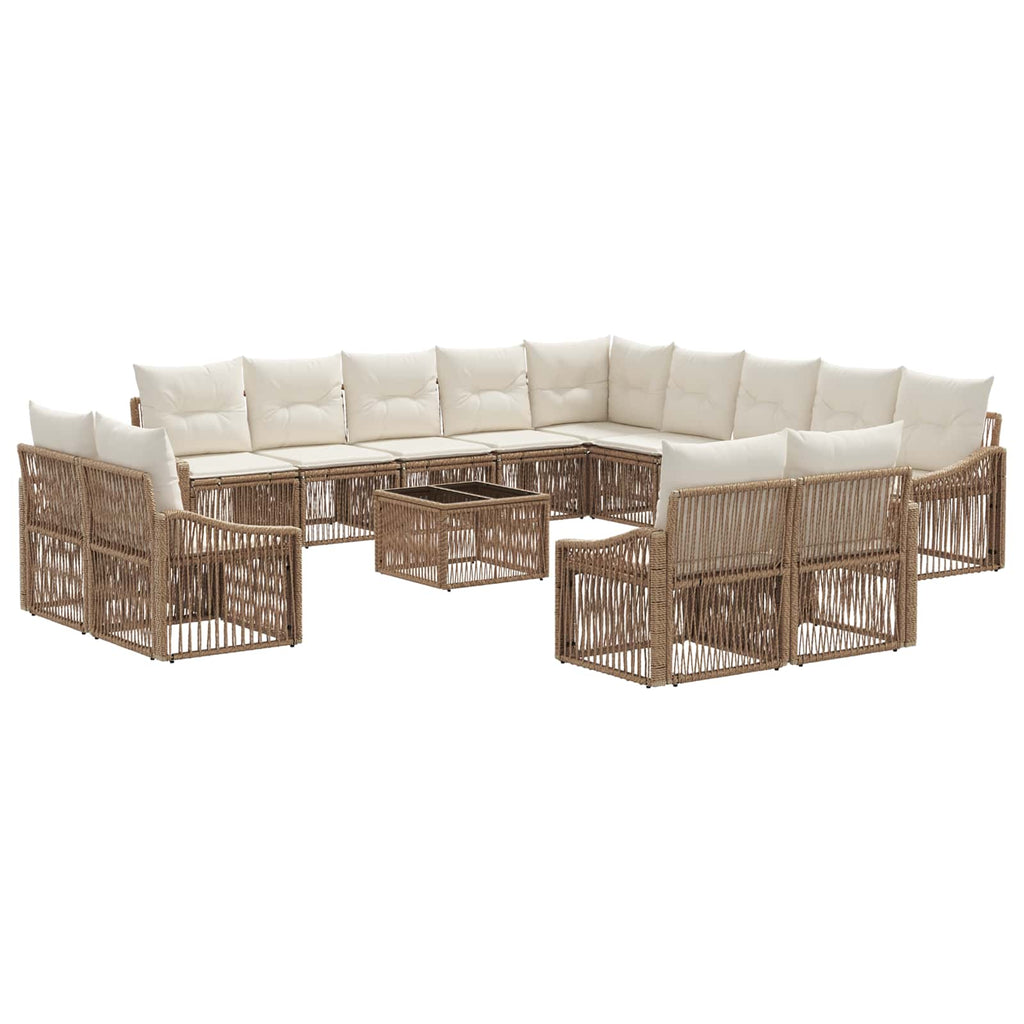 Conjunto de sofás de jardín 14 pcs Beige ratán sintético