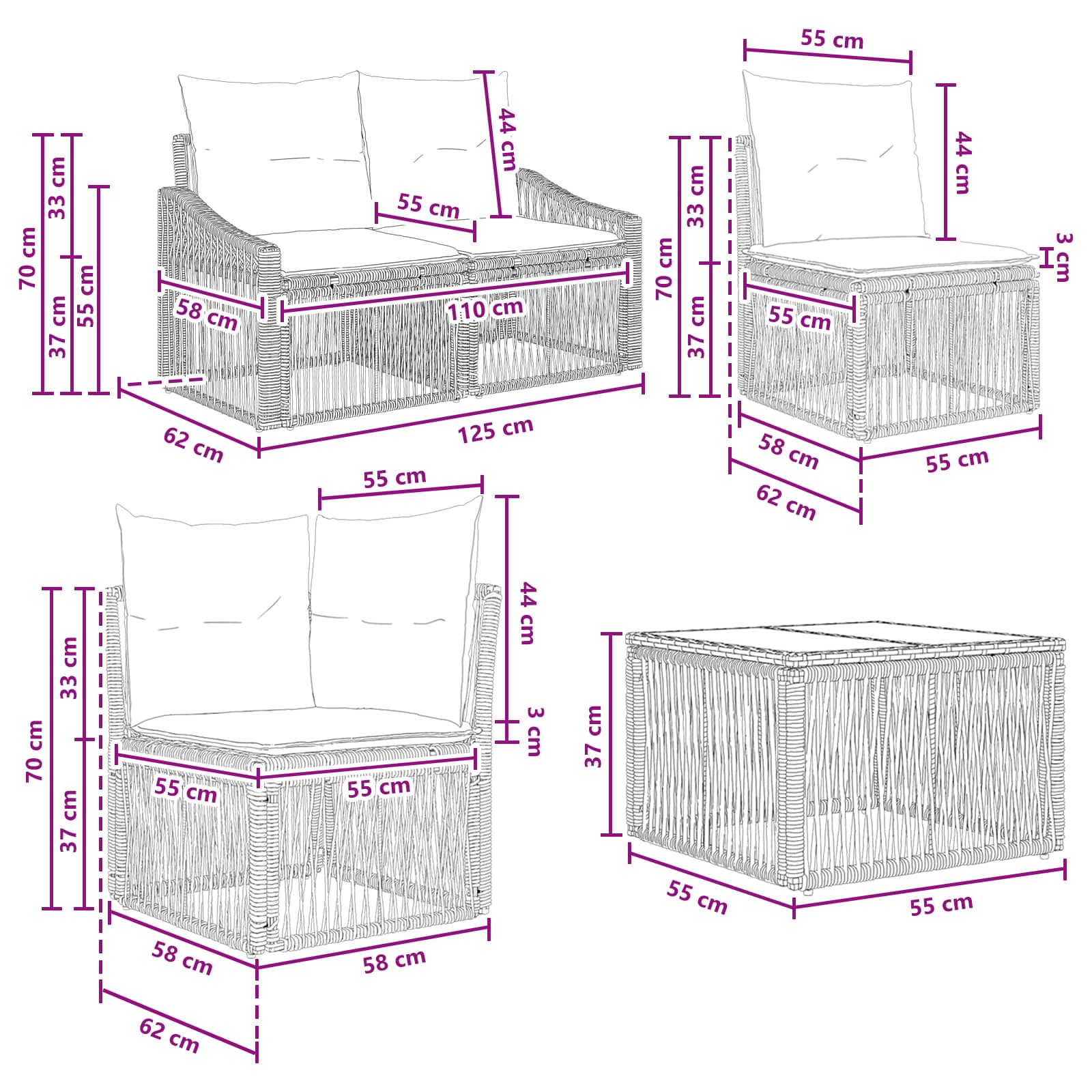Conjunto de sofás de jardín 14 pcs Beige ratán sintético