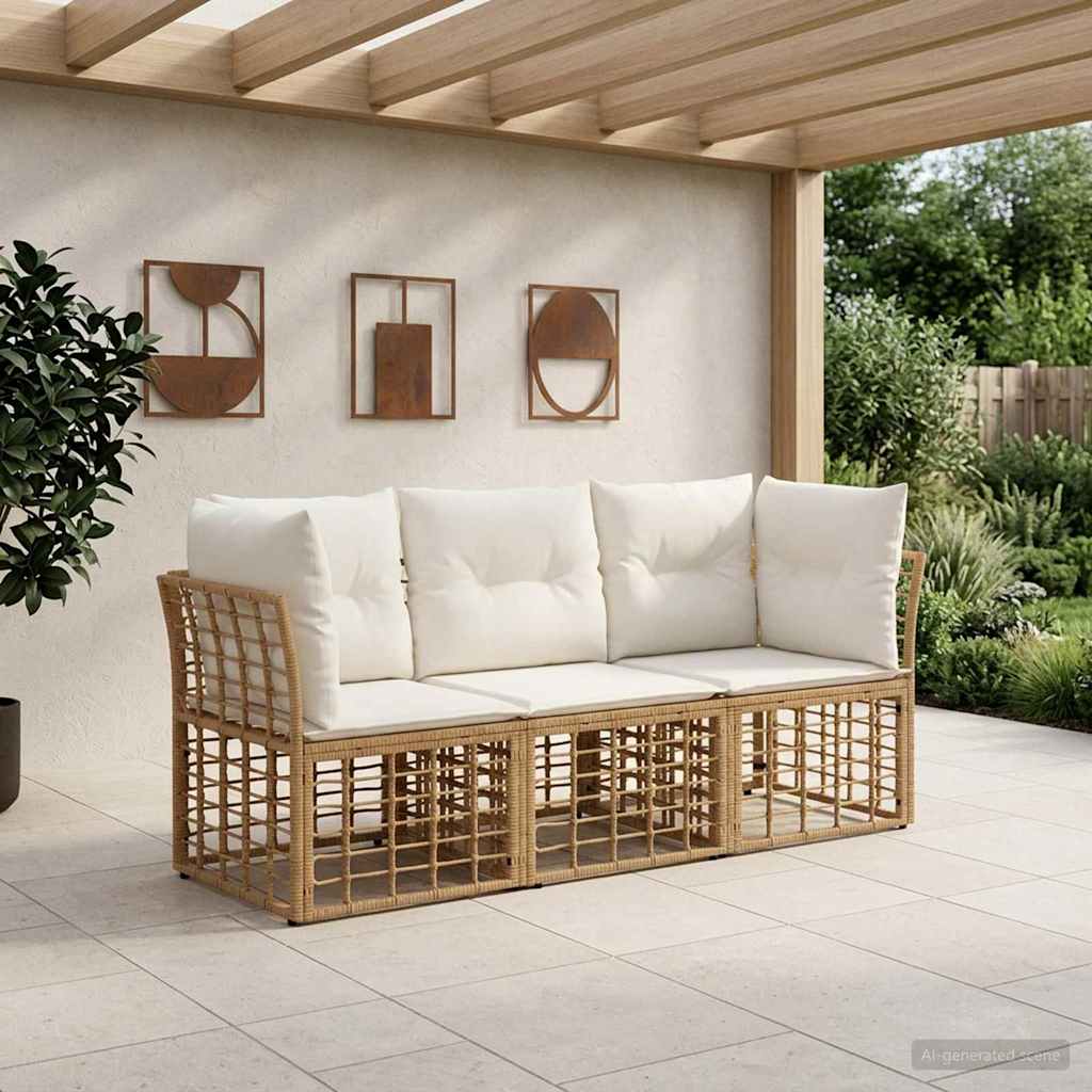 Conjunto de sofás de exterior 4 pcs Natural y Crema Poliéster