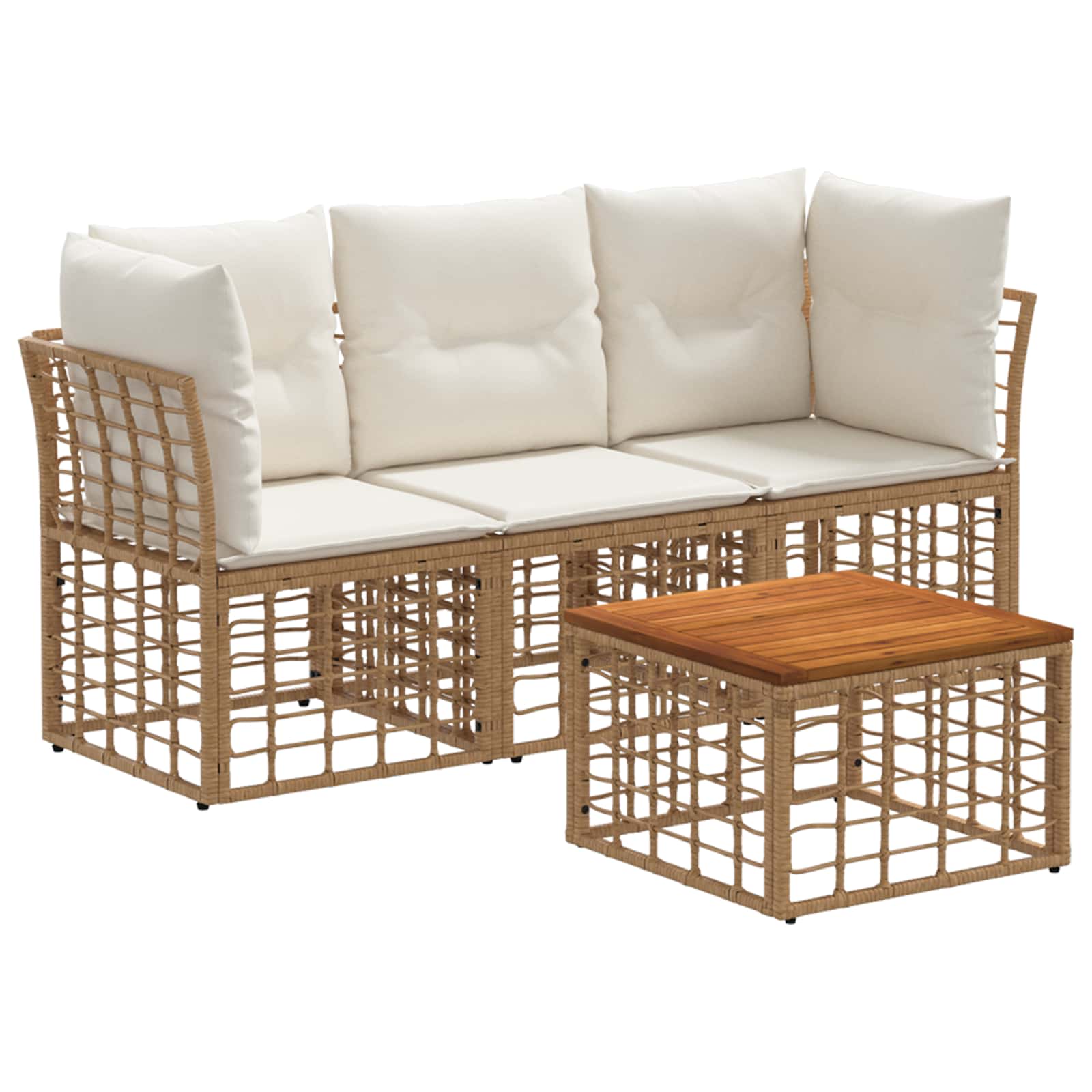 Conjunto de sofás de exterior 4 pcs Natural y Crema Poliéster