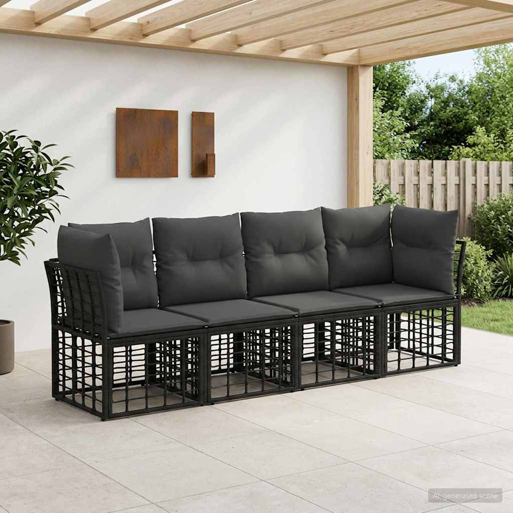 Conjunto de sofás de exterior Negro Poliéster