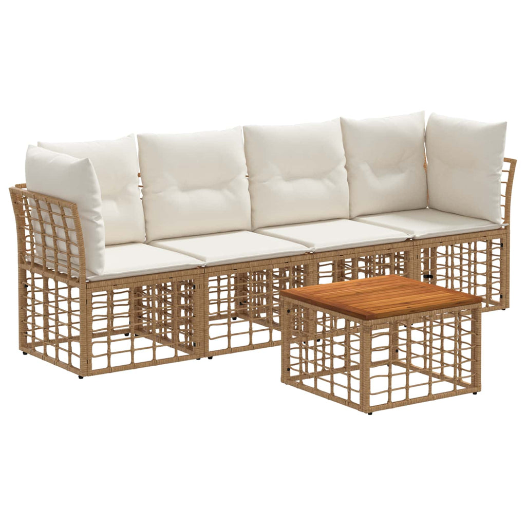 Conjunto de sofás de exterior 5 pcs Natural y Crema Poliéster