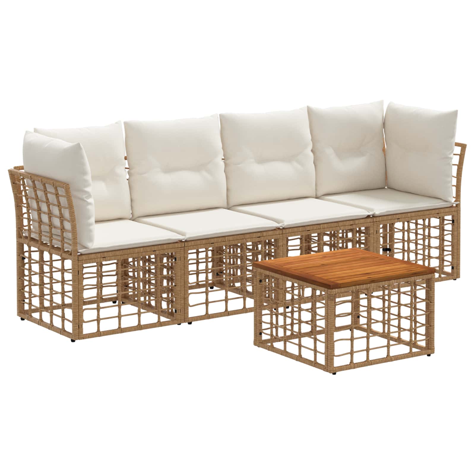 Conjunto de sofás de exterior 5 pcs Natural y Crema Poliéster