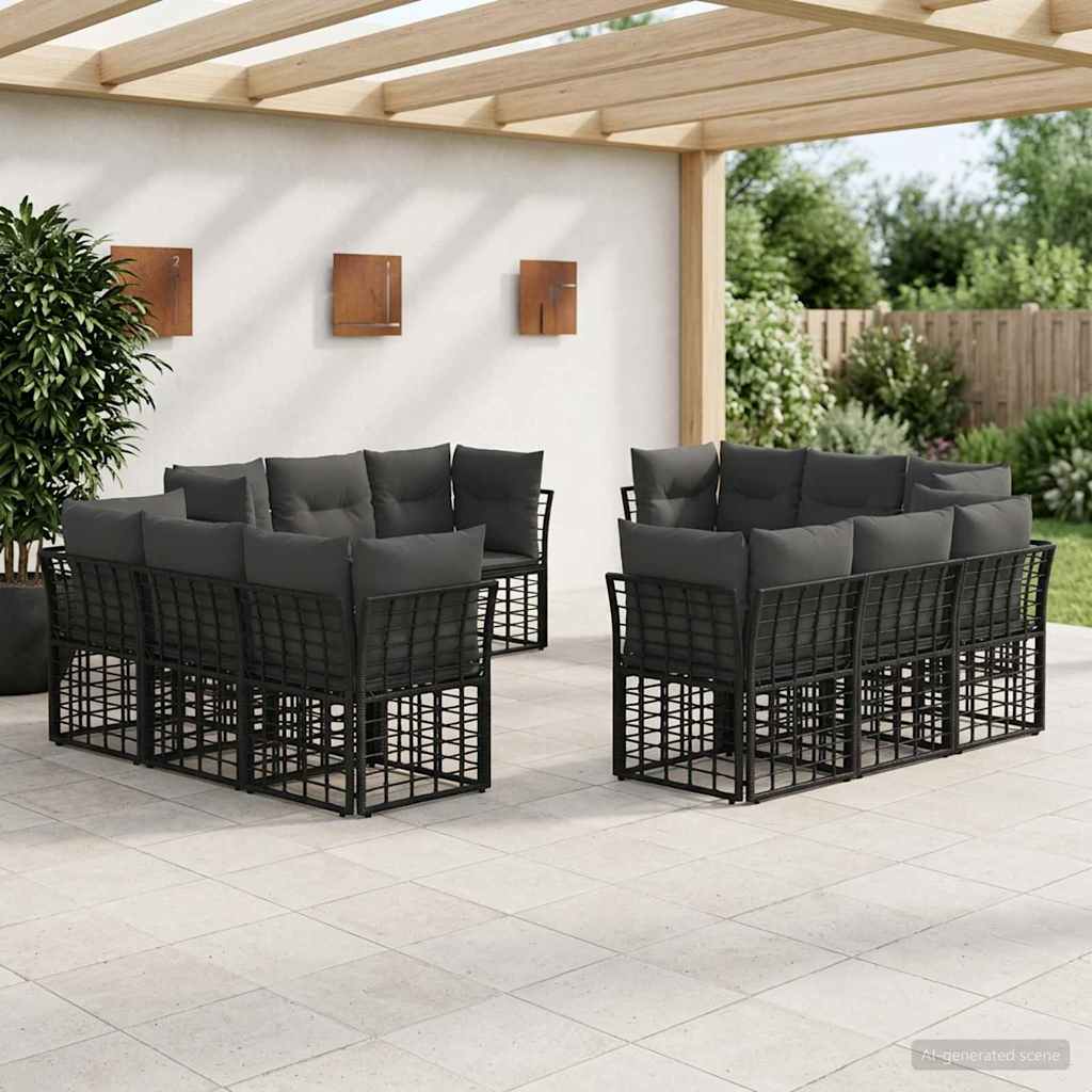 Conjunto de sofás de exterior 13 pcs Natural y Crema Poliéster