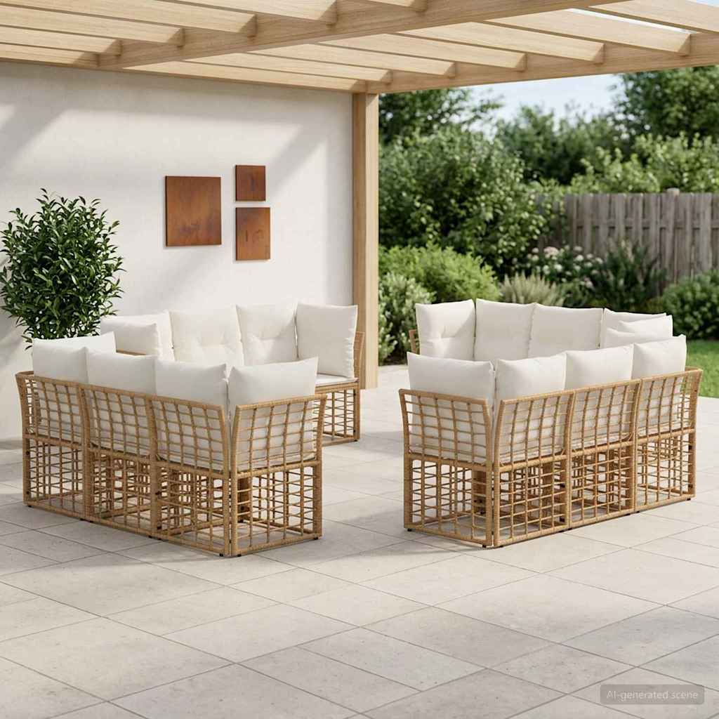 Conjunto de sofás de exterior 13 pcs Natural y Crema Poliéster