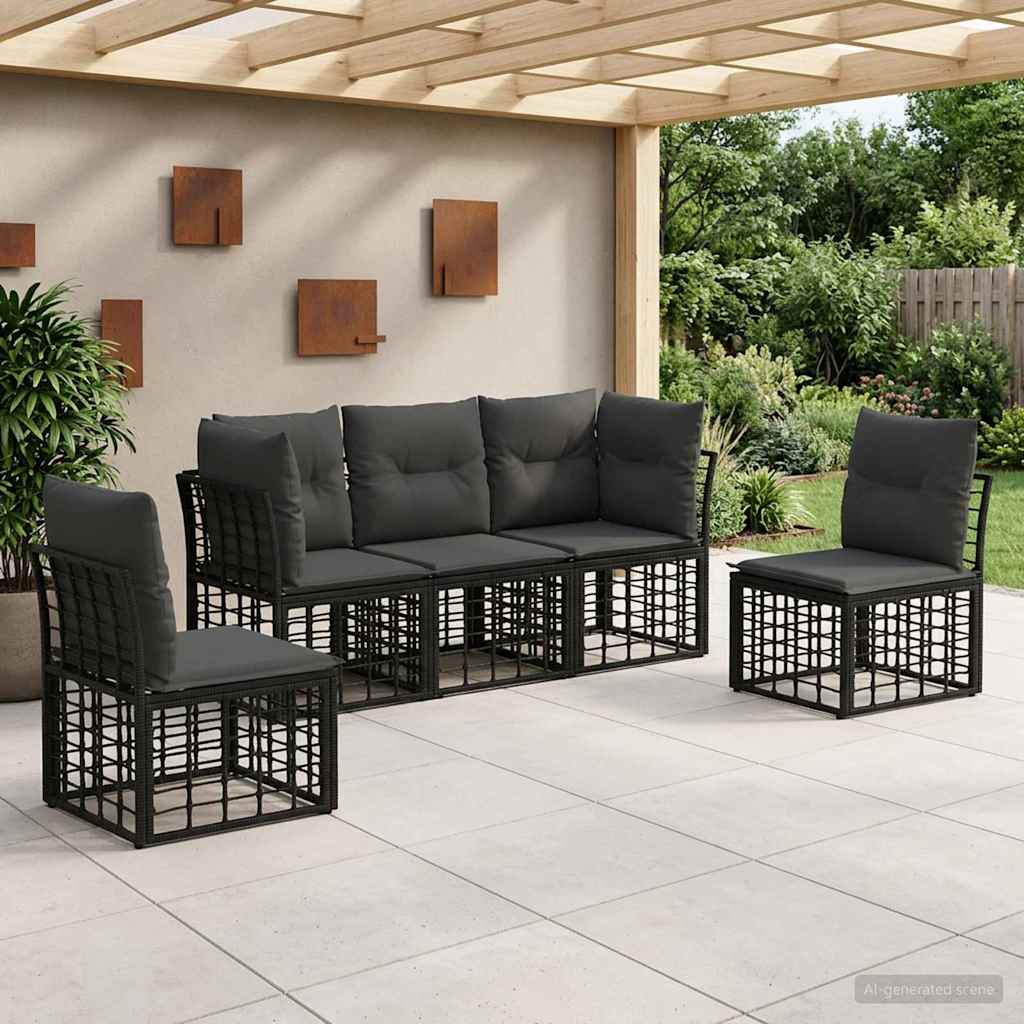 Conjunto de sofás de exterior 6 pcs Natural y Crema Poliéster