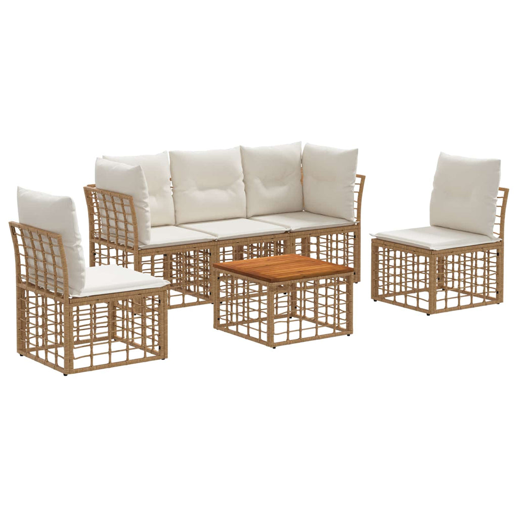Conjunto de sofás de exterior 6 pcs Natural y Crema Poliéster
