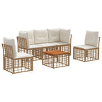 Conjunto de sofás de exterior 6 pcs Natural y Crema Poliéster