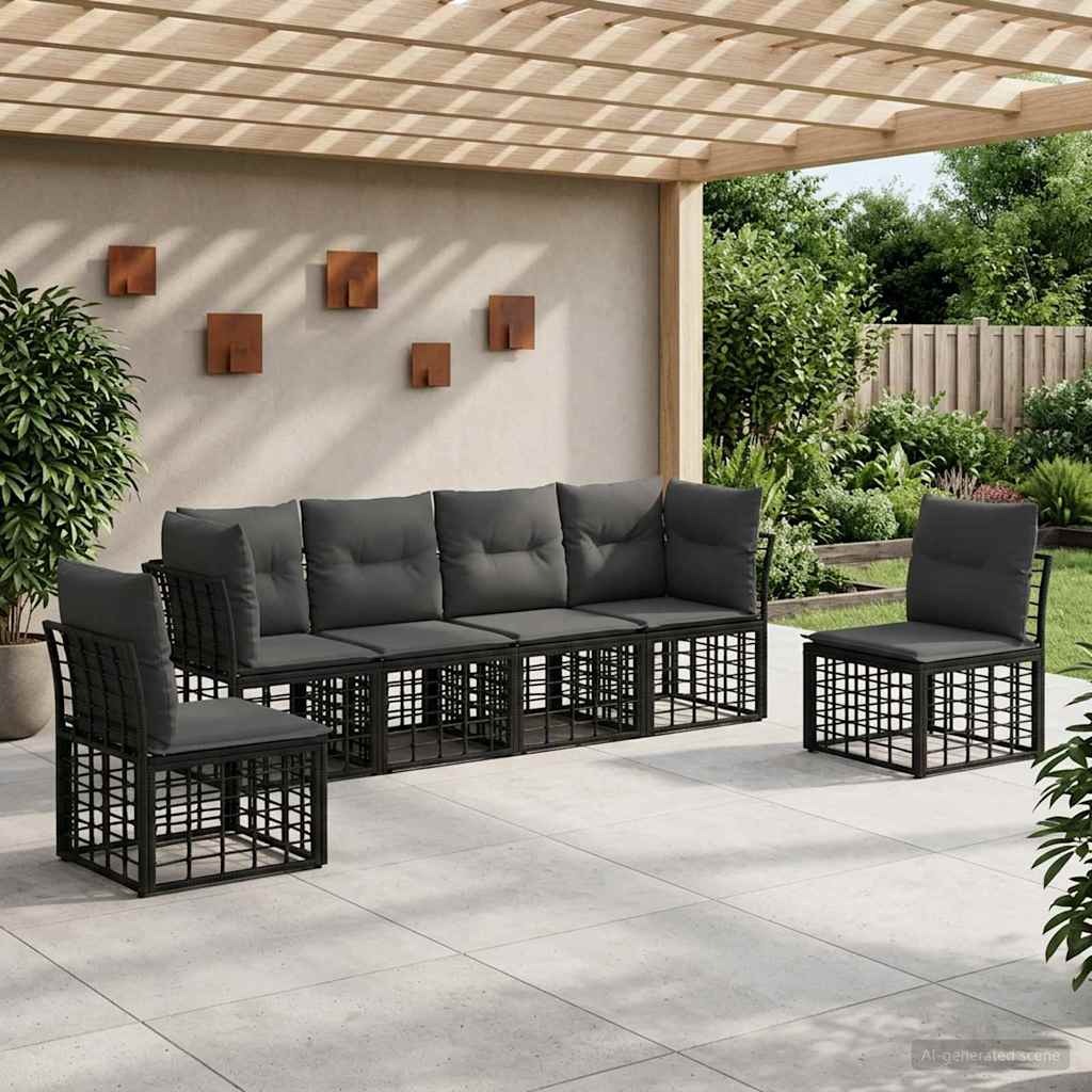 Conjunto de sofás de exterior 7 pcs Natural y Crema Poliéster
