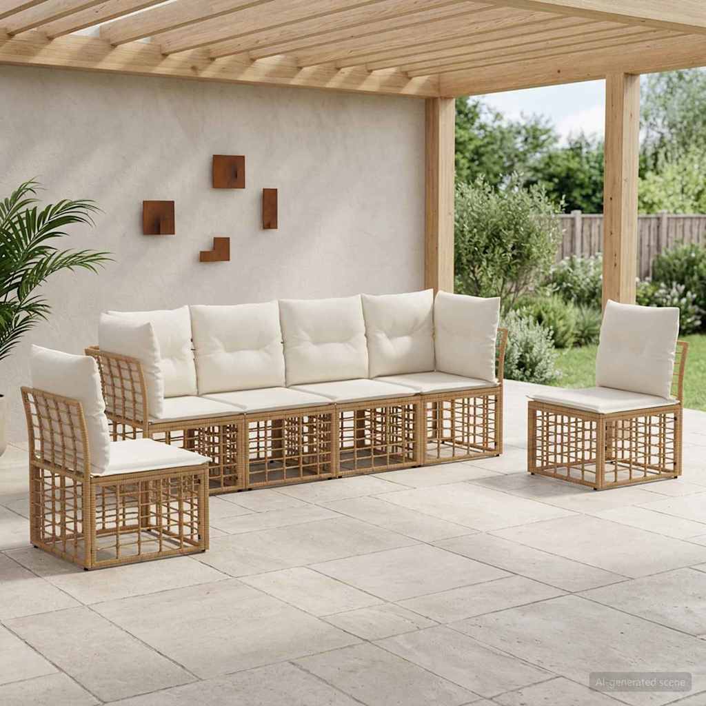 Conjunto de sofás de exterior 7 pcs Natural y Crema Poliéster
