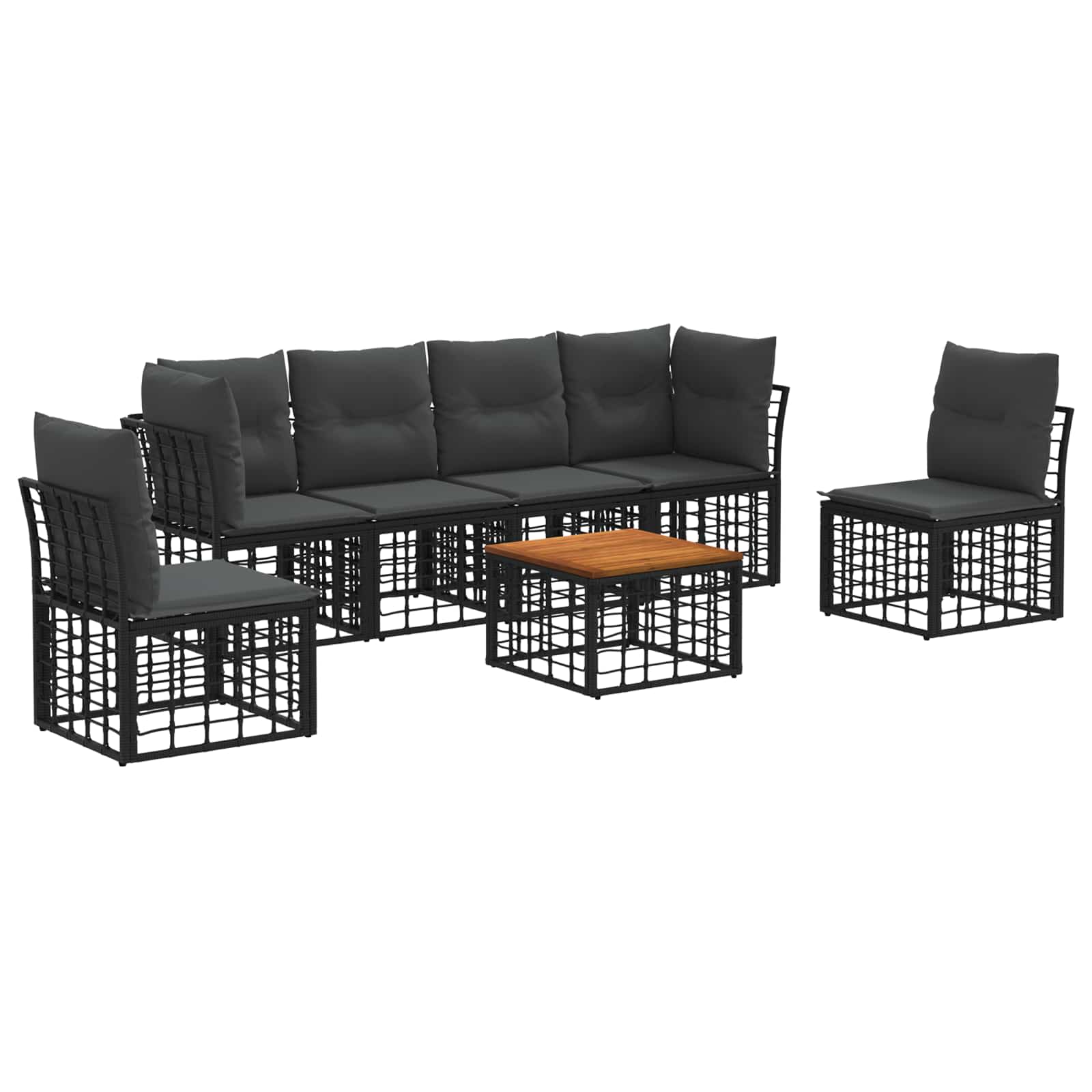 Conjunto de sofás de exterior 7 pcs Natural y Crema Poliéster